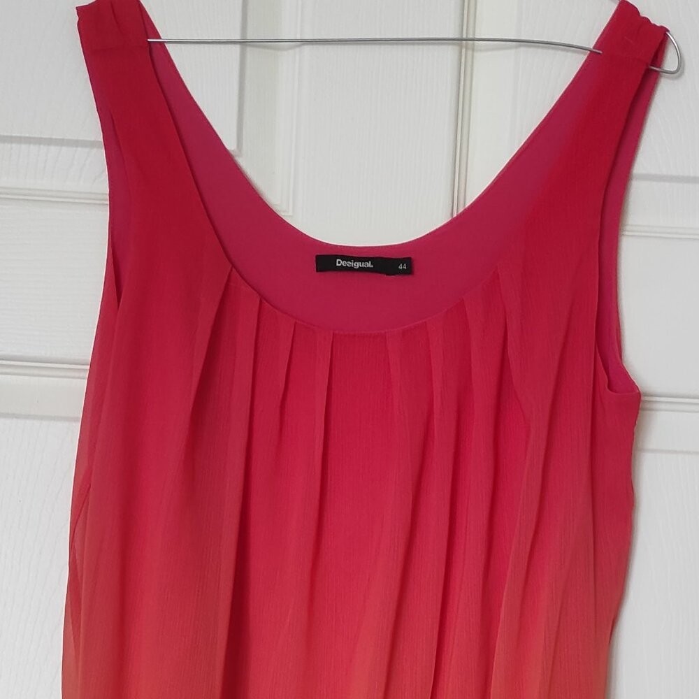 Desigual Pink Ombré Chiffon Dress | Eyelet Embroidery Sunburst | EU 44 / US 12